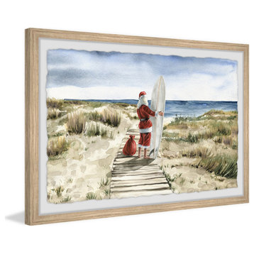 "Real Surfing Santa" Framed Painting Print, 45x30