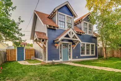 Inspiration for a small craftsman blue two-story concrete fiberboard exterior home remodel in Nashville
