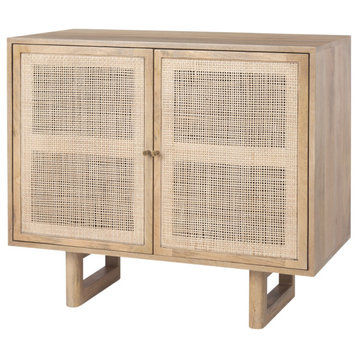 Grier Light Brown Solid Wood And Cane Accent Cabinet