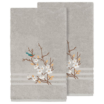 Linum Home Textiles Spring Time Embellished, Light Grey, Bath Towel, 2-Piece Set