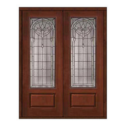 Prehung Double Door 96 Fiberglass Palacio 1 Panel 3/4 Lite Glass - Front Doors