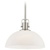Nautical Satin Nickel Pendant Light with White Glass 13-Inch Wide