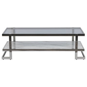 Metal/Marble Glass, Coffee Table, Silver/White
