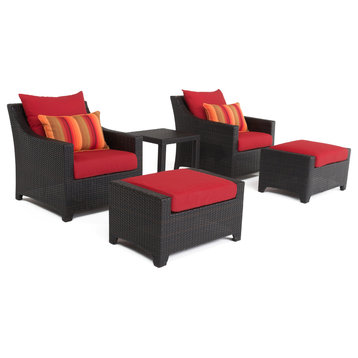 Deco 5 Piece Sunbrella Outdoor Club Chair and Ottoman Set, Sunset Red