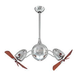 Acqua Chrome Dual Ceiling Fan Light with Mahogany Blades - Ceiling Fans