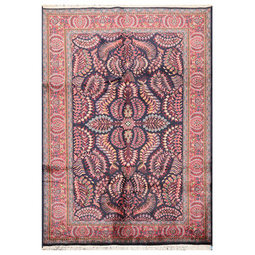 5'11''x8'11'' Hand Knotted Wool Sarouk Oriental Area Rug Navy, Rose