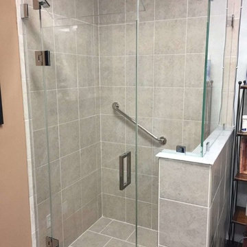 Frameless Shower Door with Opening Transom