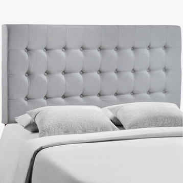 Tinble Queen Tufted Upholstered Fabric Headboard, Sky Gray
