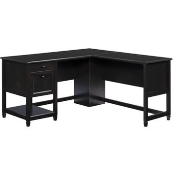 Corner Desk, Full Extension File Drawer & Large Top With Grommet, Estate Black