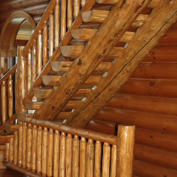 Heavy Timber Stairs and Hand Peeled Railing