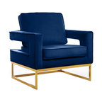 Noah Velvet Upholstered Accent Chair, Navy, Gold Base