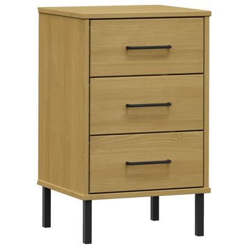 vidaXL Nightstand Bedside Cabinet with 3 Drawers Brown Solid Wood Pine OSLO