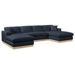 Meridian Furniture - Johanna Black Linen Textured Fabric 3pc. Sectional, Navy, Natural Finish - Gather your whole crew for family movie night on this navy Johanna linen textured fabric sectional sofa. Upholstered in rich navy linen textured fabric and featuring a natural finish solid wood base, this sectional exudes a mid-century charm that's both elegant and comfortable. The eucalyptus wood frame provides durability and ensures lasting performance and use, while the plush seat and pillowy back cushions offer a cozy seating experience.