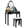 Costway Vanity Jewelry Wooden Makeup Dressing Table Set W/Stool Mirror Black