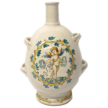 Tuscan Ceramiche d'Arte Tuscia Bottle Vase with Dancing Cherub
