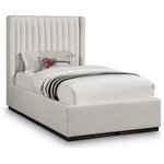 Meridian Furniture - Logan Beige Linen Textured Fabric Twin Bed, Beige, Twin - Nestle you (or the two of you) into the welcoming confines of this Logan linen textured fabric bed. This handsome bed features a super tall headboard that's channel tufted for extra softness and support against your back while you catch up on your reading or watch TV in bed. Soft rich beige linen fabric covers the back and sides of this wingback bed, giving it an ultra modern feel. A solid finished wood base provides ample support for lasting performance and durability.