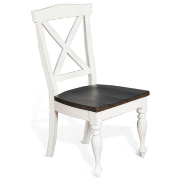 Two Tone Distressed White Wood Crossback Dining Chair Wood Seat