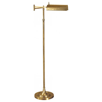 Dorchester Swing Arm Pharmacy Floor Lamp, 1-Light -Burnished Brass, 37"-63"H