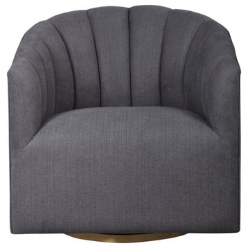 Maklaine Swivel Stainless Steel & Fabric Chair in Brushed Brass/Charcoal Gray