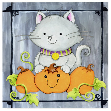 Valarie Wade 'Pumpkins And Kitty' Canvas Art, 18"x18"