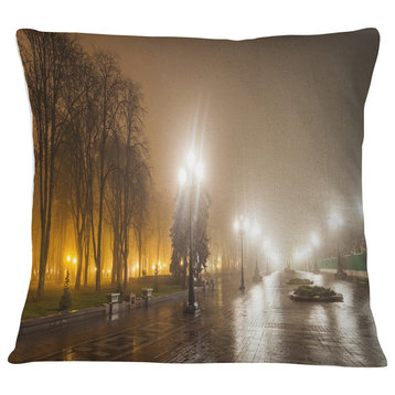 Avenue of City Park at Night Cityscape Photography Throw Pillow, 16"x16"