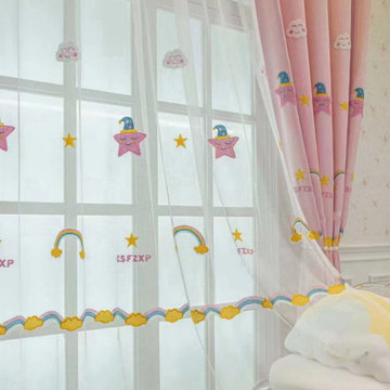 QY24H06F High Quality Children Chenille Embroidered Cute Pink Stars Custom Made