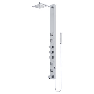 VIGO Bowery Square Spray Head Shower Massage Panel With Tub Filler, Stainless Steel