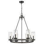 Z-Lite - Z-Lite 589-6ABB Marlow 6 Light Outdoor Pendant in Ashen Barnboard - European influence guides the romantic design of the Marlow six-light outdoor pendant, creating an eye-pleasing circular silhouette perfect for a gazebo or covered patio space. Indulge in a theatrical motif with a light fixture featuring an ashen barnboard finish steel frame nestling clear seedy glass cylinder shades. Ornate, intricate detailing speaks to an effort to raise the attitude of any space.
