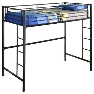 Pemberly Row Modern Steel Metal Twin Size Loft Bunk Bed in Black