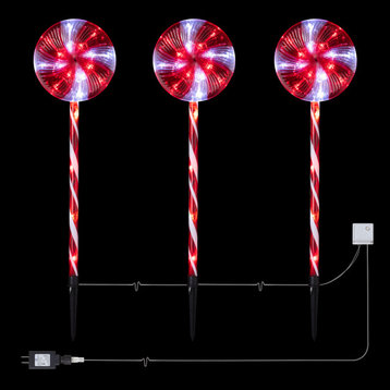28"H Outdoor Candy Cane Yard Stakes with Red and White LED Lights (Set of 3)