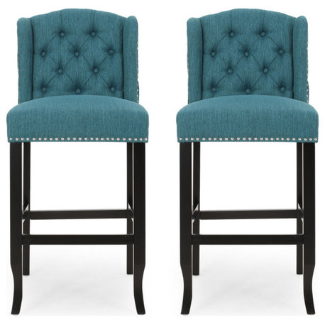 Plymouth Wingback Barstool, Teal/Dark Brown