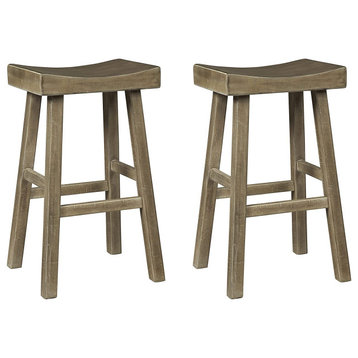 Set of 2 Bar Stool, Backless Design With Scooped Wood Seat, Light Brown, Bar