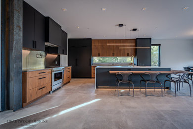 Trendy kitchen photo in Phoenix with flat-panel cabinets and medium tone wood cabinets