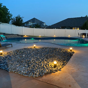 Custom Lagoon shaped polymer vinyl liner pool with Multi-level Waterfall