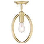 Golden Lighting - Colson OG Semi-Flush in Olympic Gold - This collection is a transitional and industrial-chic design. Ideal for lofts  farmhouses and contemporary interiors  curvaceous arms sit inside simple round frames. The collection offers an extensive line of ceiling fixtures. Fixtures may be purchased with or without metal mesh shades. The optional shades shield the exposed bulb of these elemental fixtures. The fixtures are available in four finishes: a soft Pewter  dark Etruscan Bronze  smooth Matte Black  and stunning Olympic Gold to suit your tastes. This 1-Light fixture is damp rated and may be mounted close-to-ceiling.&nbsp
