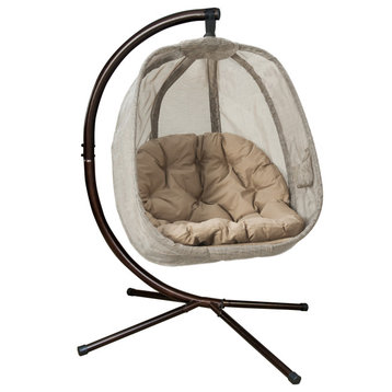 66H x 34W x 43D Beige Hanging Egg Patio Chair