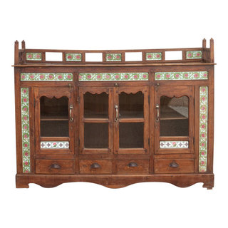 Arendal Mahogany Wood Glass Door Large Storage Cabinet