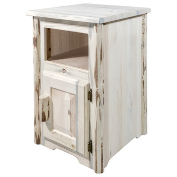 Montana End Table with Door, Right Hinged, Clear Lacquer Finish