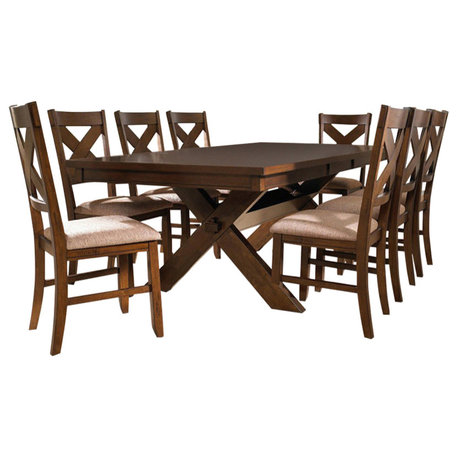 Bowery Hill 9-Piece X-Back Padded Seats Wood Dining Set in Dark Hazelnut Brown