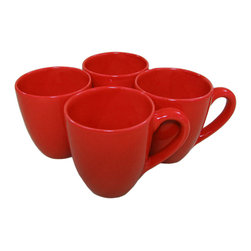Le Souk Ceramique - Le Souk Ceramique Stoneware Tea/Coffee Cups, Set of 4, Black, Red - Teacups