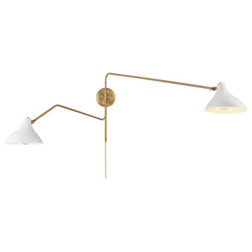 Trade Winds Genevieve 2-Light Wall Sconce in White with Natural Brass