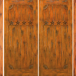 Knotty Alder Front Prehung Double Door with Two Sidelites, Carved - Front Doors