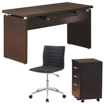 Home Square 3-Piece Set with Computer Desk Office Chair & Mobile File Cabinet