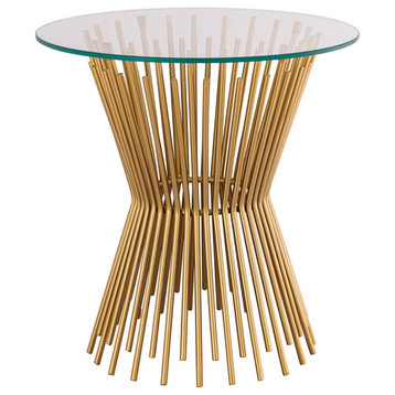 Gold Wire Side Table, Round Glass Top End Table, Glam Cocktail Table, Nightstand