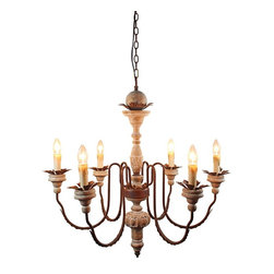 6 Lights Antique Pendant Light with Metal Arms in Rust Finish - Chandeliers