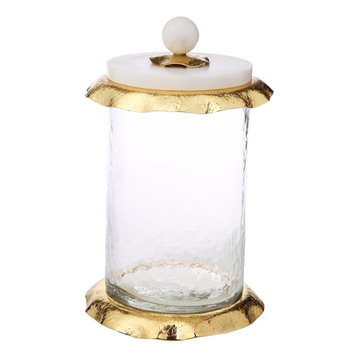 Classic Touch  Glass Canister With Marble And Gold Lid, Small