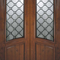 Prehung Double Door 96 Alder Casablanca Square Top Arch Lite Glass - Front Doors