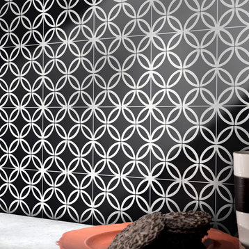 8"x8" Amlo Handmade Cement Tile, Black/White, Set of 12