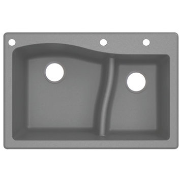 Aversa SilQ Granite 33" Drop" Kitchen Sink With 3 BAD Faucet Holes, Grey