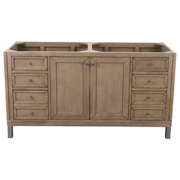 Chicago 60" Double Vanity, White Washed Walnut, Without Top